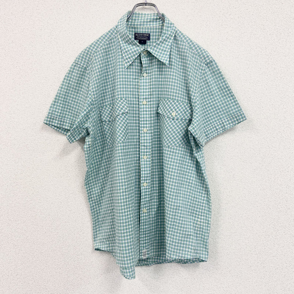 POLO JEANS COMPANY　ポロジーンズ　ラルフローレン　半袖チェックシャツ　緑　グリーン　XLサイズ　古着