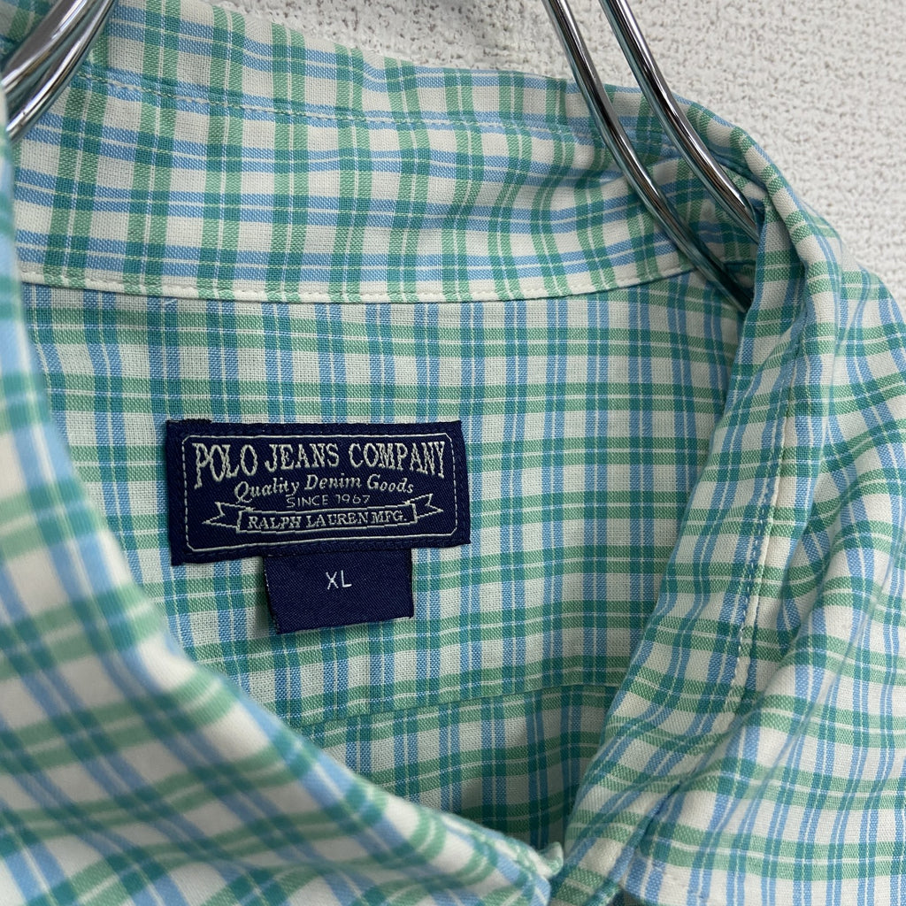 POLO JEANS COMPANY　ポロジーンズ　ラルフローレン　半袖チェックシャツ　緑　グリーン　XLサイズ　古着