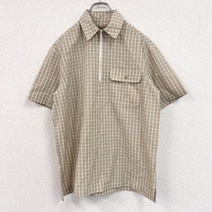L.L.Bean　エルエルビーン　半袖プルオーバーシャツ　ハーフジップ　チェック柄　ベージュ　Mサイズ