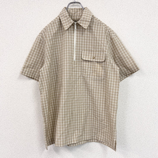L.L.Bean　エルエルビーン　半袖プルオーバーシャツ　ハーフジップ　チェック柄　ベージュ　Mサイズ