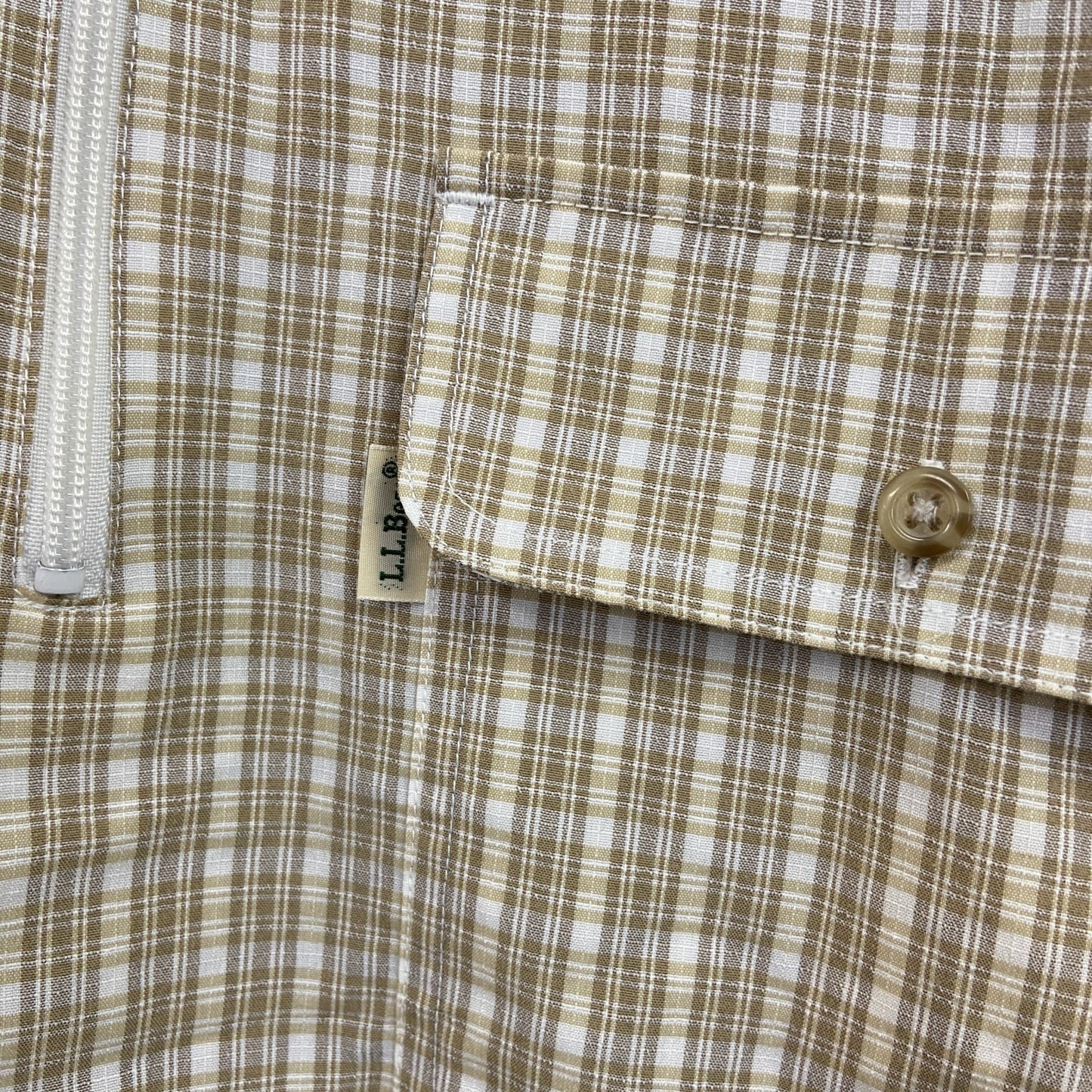 L.L.Bean　エルエルビーン　半袖プルオーバーシャツ　ハーフジップ　チェック柄　ベージュ　Mサイズ