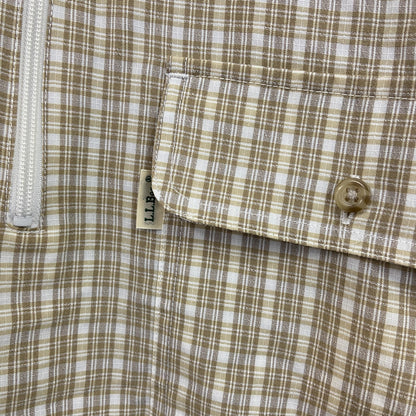 L.L.Bean　エルエルビーン　半袖プルオーバーシャツ　ハーフジップ　チェック柄　ベージュ　Mサイズ