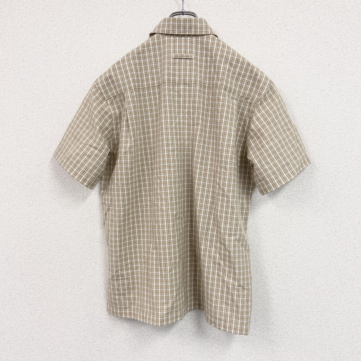 L.L.Bean　エルエルビーン　半袖プルオーバーシャツ　ハーフジップ　チェック柄　ベージュ　Mサイズ