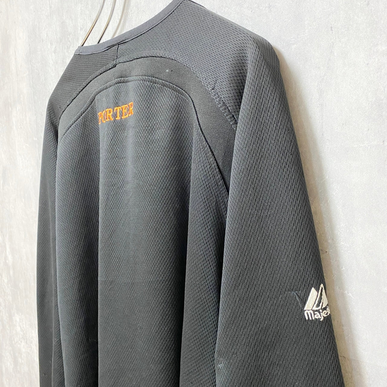 Majestic　マジェスティック　長袖ロゴ刺繍スウェット　トレーナー　PORTER　黒　ブラック　XLサイズ　古着