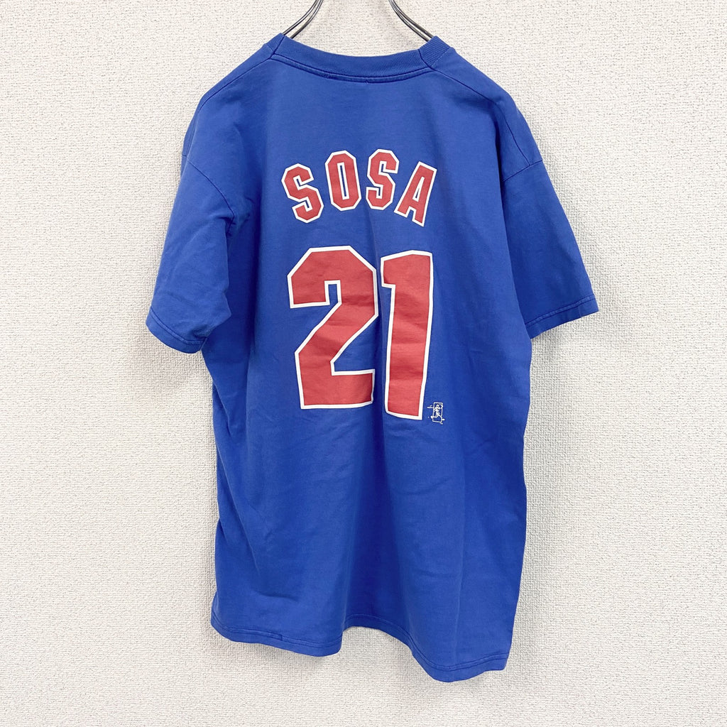 00s　FRUIT OF THE LOOM　サミーソーサ　シカゴカブス　半袖プリントTシャツ　青　ブルー　Lサイズ
