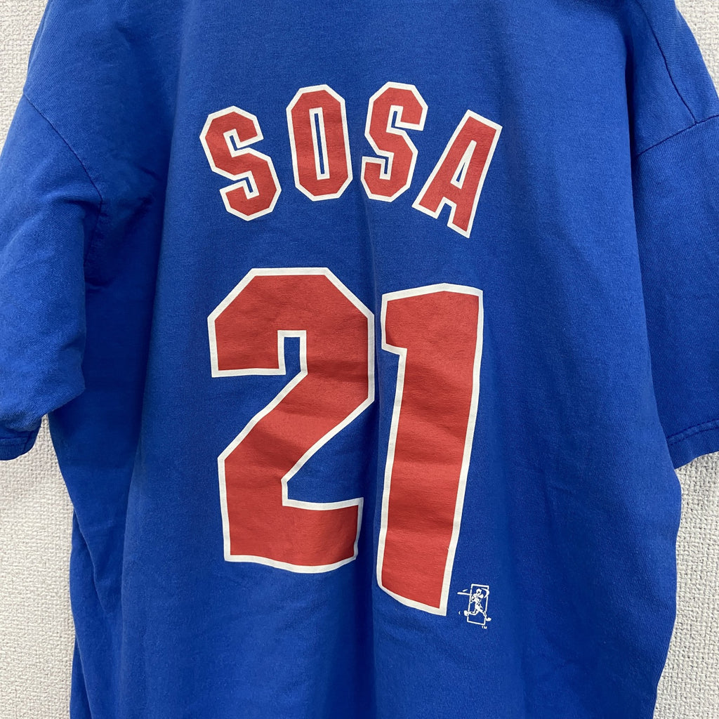 00s　FRUIT OF THE LOOM　サミーソーサ　シカゴカブス　半袖プリントTシャツ　青　ブルー　Lサイズ