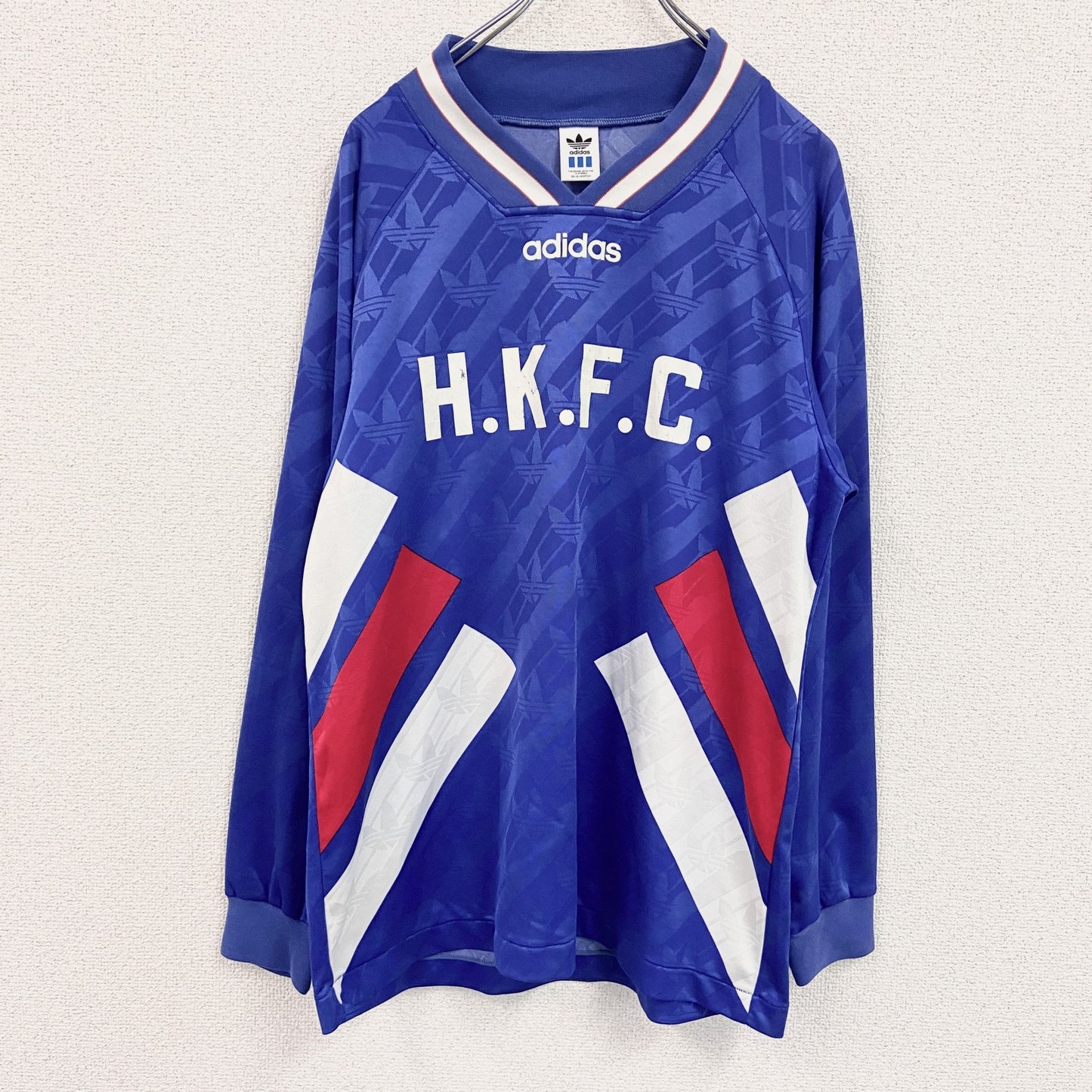 90s　adidas　アディダス　長袖プリントTシャツ　ゲームシャツ　ヴィンテージ　青　ブルー　98-6サイズ
