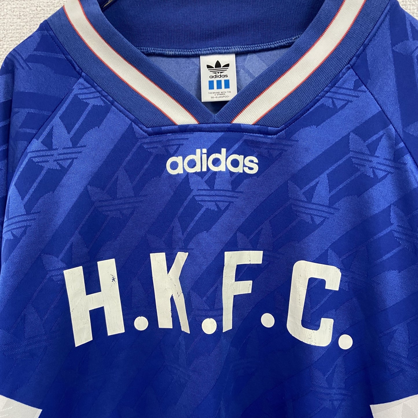 90s　adidas　アディダス　長袖プリントTシャツ　ゲームシャツ　ヴィンテージ　青　ブルー　98-6サイズ