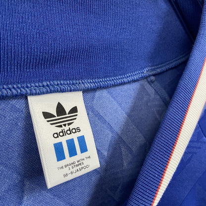 90s　adidas　アディダス　長袖プリントTシャツ　ゲームシャツ　ヴィンテージ　青　ブルー　98-6サイズ