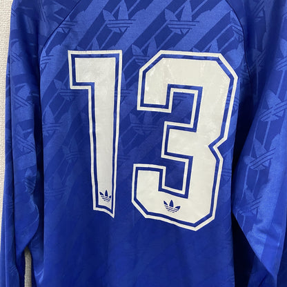 90s　adidas　アディダス　長袖プリントTシャツ　ゲームシャツ　ヴィンテージ　青　ブルー　98-6サイズ