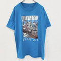 半袖プリントTシャツ　アニマル　鳥　バード　港　シングルステッチ　水色　ブルー　クルーネック　古着