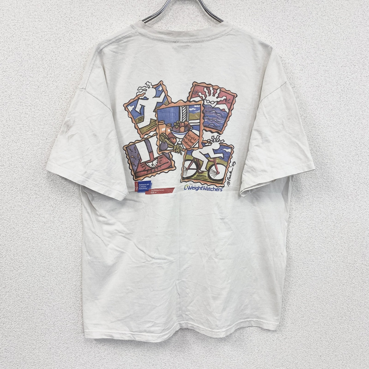 00s　GILDAN　ギルダン　半袖両面プリントTシャツ　Weight Watchers　企業ロゴ　白　ホワイト　XLサイズ　古着