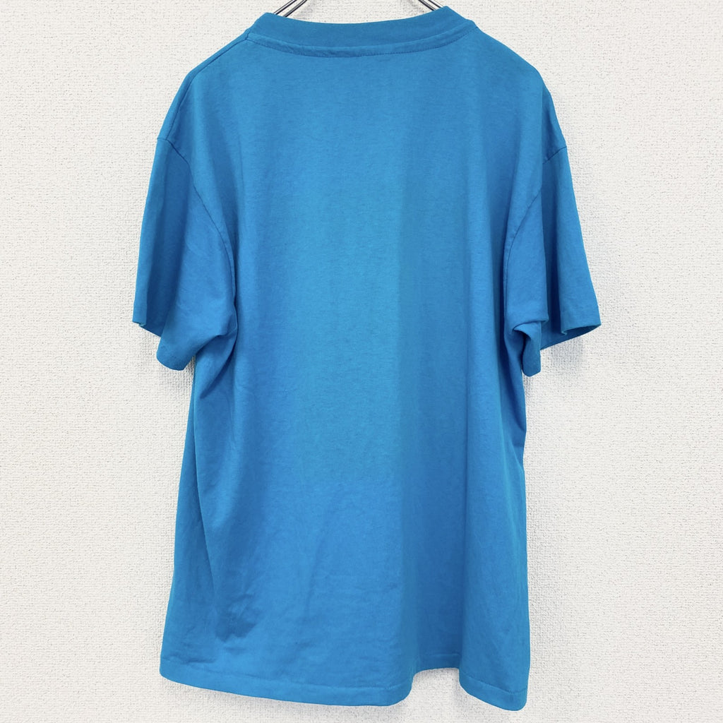 半袖プリントTシャツ　アニマル　鳥　バード　港　シングルステッチ　水色　ブルー　クルーネック　古着
