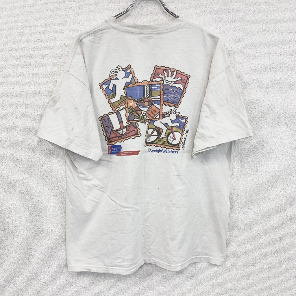 00s　GILDAN　ギルダン　半袖両面プリントTシャツ　Weight Watchers　企業ロゴ　白　ホワイト　XLサイズ　古着