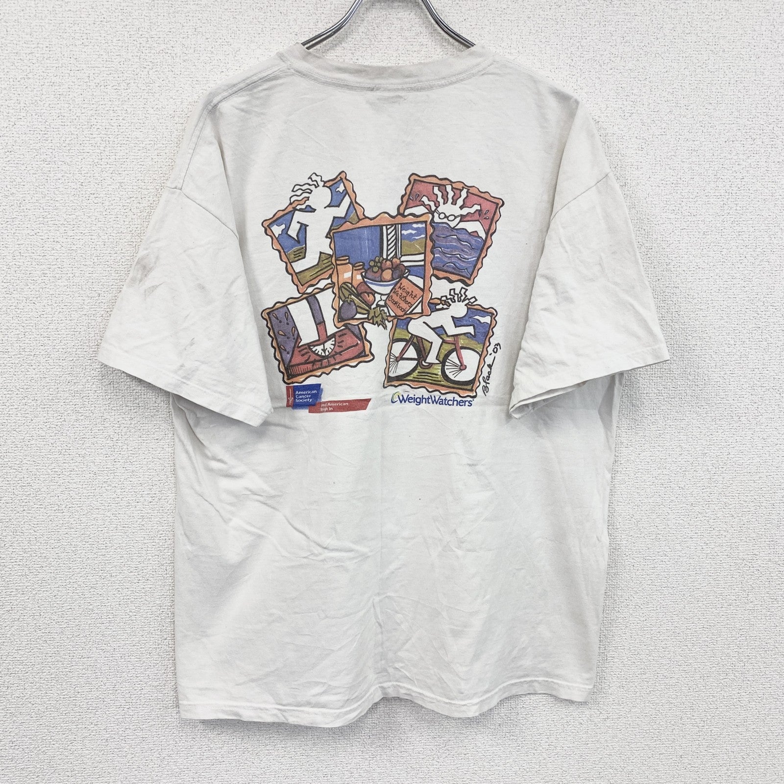 00s　GILDAN　ギルダン　半袖両面プリントTシャツ　Weight Watchers　企業ロゴ　白　ホワイト　XLサイズ　古着