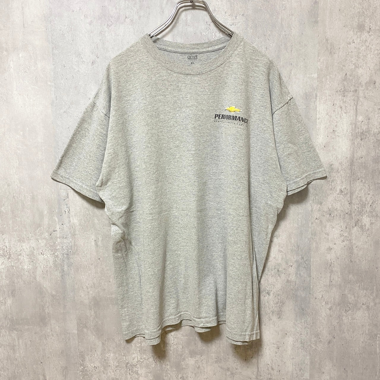 古着 used　anvil　アンヴィル　半袖プリントTシャツ　バックプリント　シボレー　車　グレー　オーバーサイズ　XLサイズ