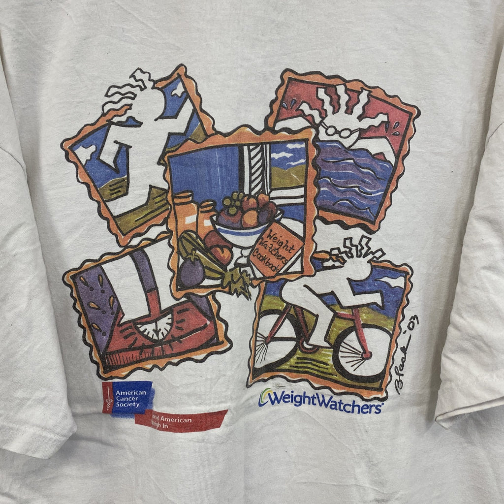 00s　GILDAN　ギルダン　半袖両面プリントTシャツ　Weight Watchers　企業ロゴ　白　ホワイト　XLサイズ　古着
