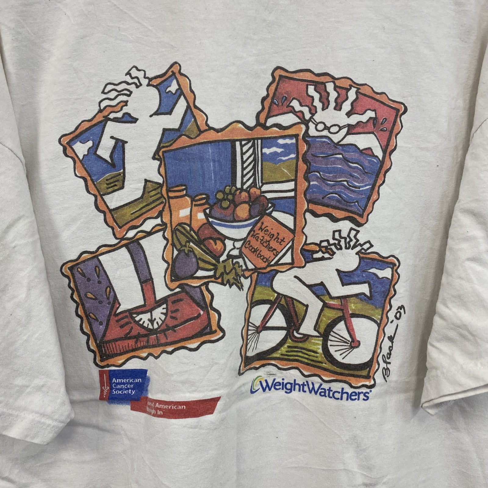 00s　GILDAN　ギルダン　半袖両面プリントTシャツ　Weight Watchers　企業ロゴ　白　ホワイト　XLサイズ　古着