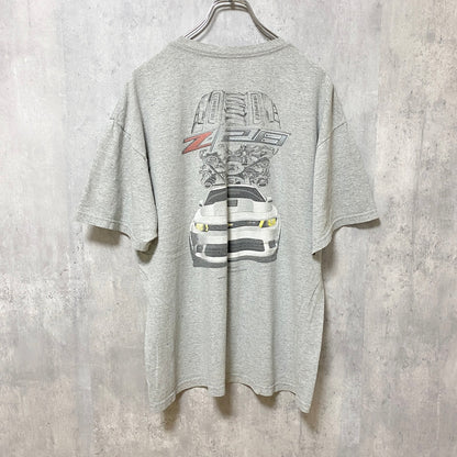 古着 used　anvil　アンヴィル　半袖プリントTシャツ　バックプリント　シボレー　車　グレー　オーバーサイズ　XLサイズ