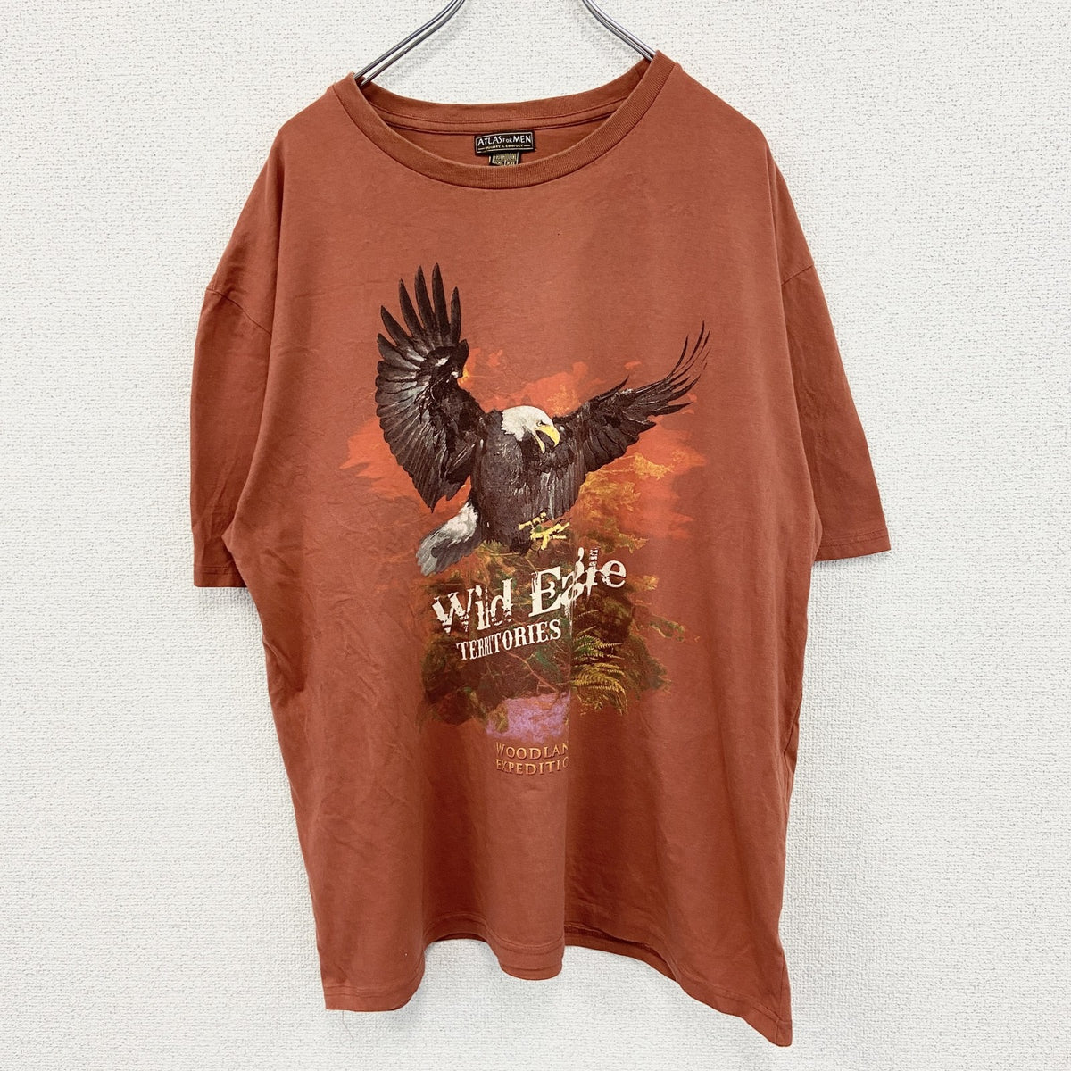 ATLAS FOR MEN　半袖プリントTシャツ　鷹　カジュアルデザイン　オレンジ　クルーネック　XXLサイズ　古着