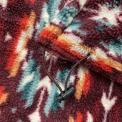 PACSUN　ハーフジップフリースプルオーバージャケット　総柄　ワインレッド　Mサイズ