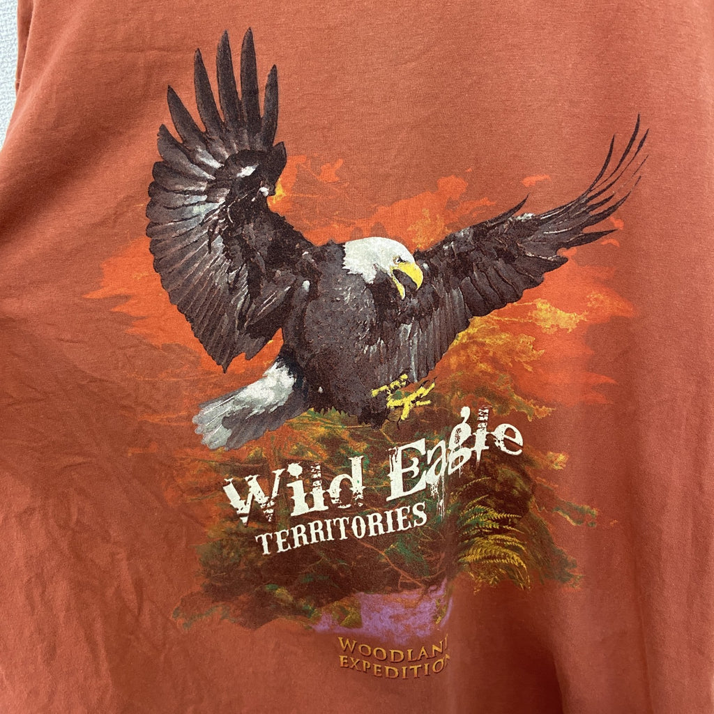ATLAS FOR MEN　半袖プリントTシャツ　鷹　カジュアルデザイン　オレンジ　クルーネック　XXLサイズ　古着