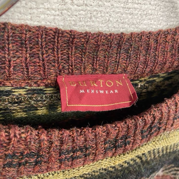 BURTON　アルパカ混アクリルニットセーター　総柄　マルチカラー　Mサイズ　古着