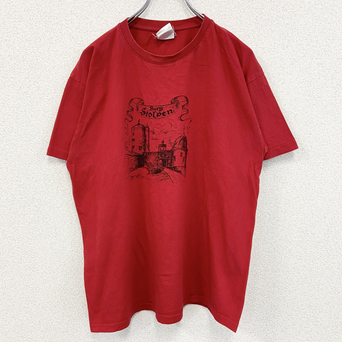 B&C ビー&シー　半袖プリントTシャツ　カジュアルデザイン　赤　レッド　クルーネック　レトロデザイン　Lサイズ　古着