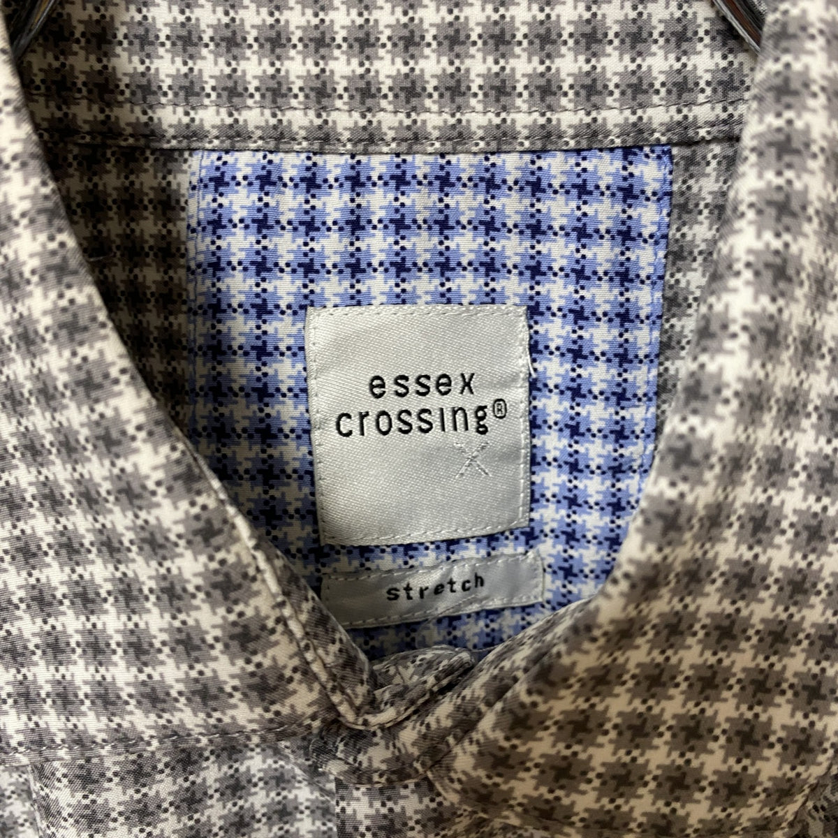 essex crossing　半袖総柄ボタンシャツ　チェック柄　レトロデザイン　ブラウン　Sサイズ　古着