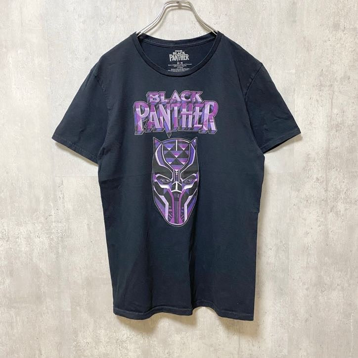 古着 used　BLACKPANTHER　ブラックパンサー　MARVEL　半袖プリントTシャツ　クルーネック　ブラック　Mサイズ