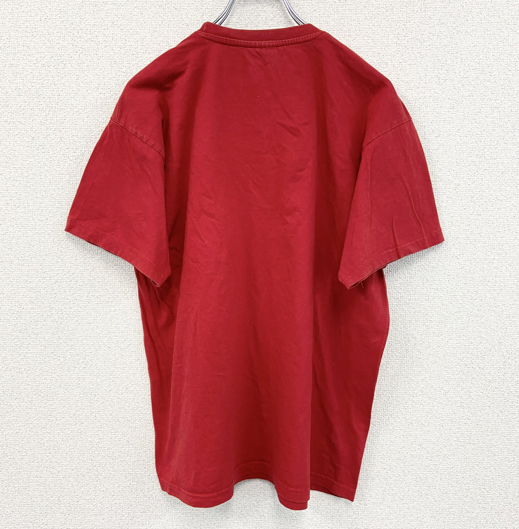 B&C ビー&シー　半袖プリントTシャツ　カジュアルデザイン　赤　レッド　クルーネック　レトロデザイン　Lサイズ　古着