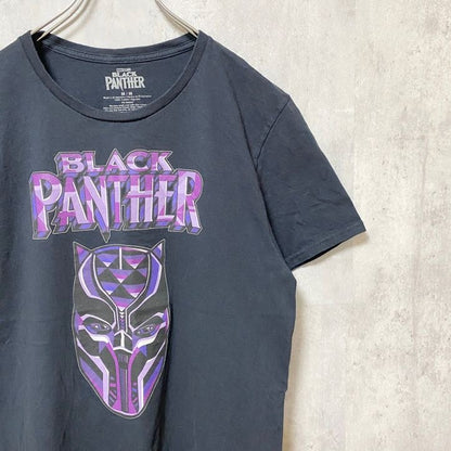 古着 used　BLACKPANTHER　ブラックパンサー　MARVEL　半袖プリントTシャツ　クルーネック　ブラック　Mサイズ