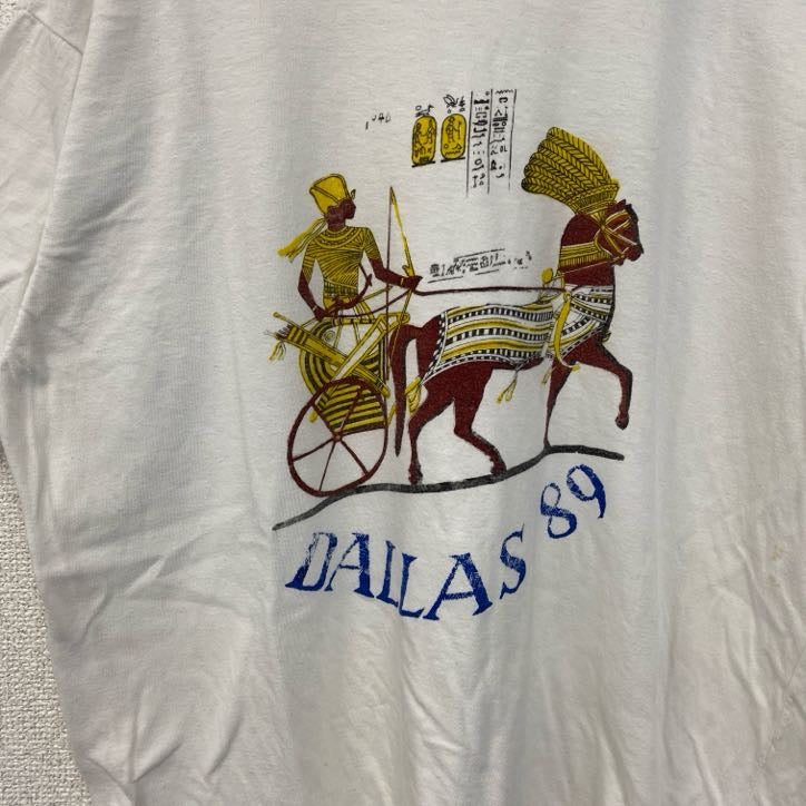 90s　半袖プリントTシャツ　シングルステッチ　ヴィンテージ　エジプト　クルーネック　レトロ　白　ホワイト　　古着