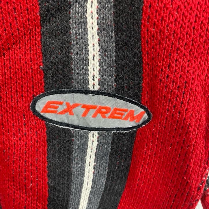 ～00s　EXTREMEEXPLORER　アクリルニットセーター　ワンポイント　総柄　ヴィンテージ　赤　レッド　Sサイズ　古着
