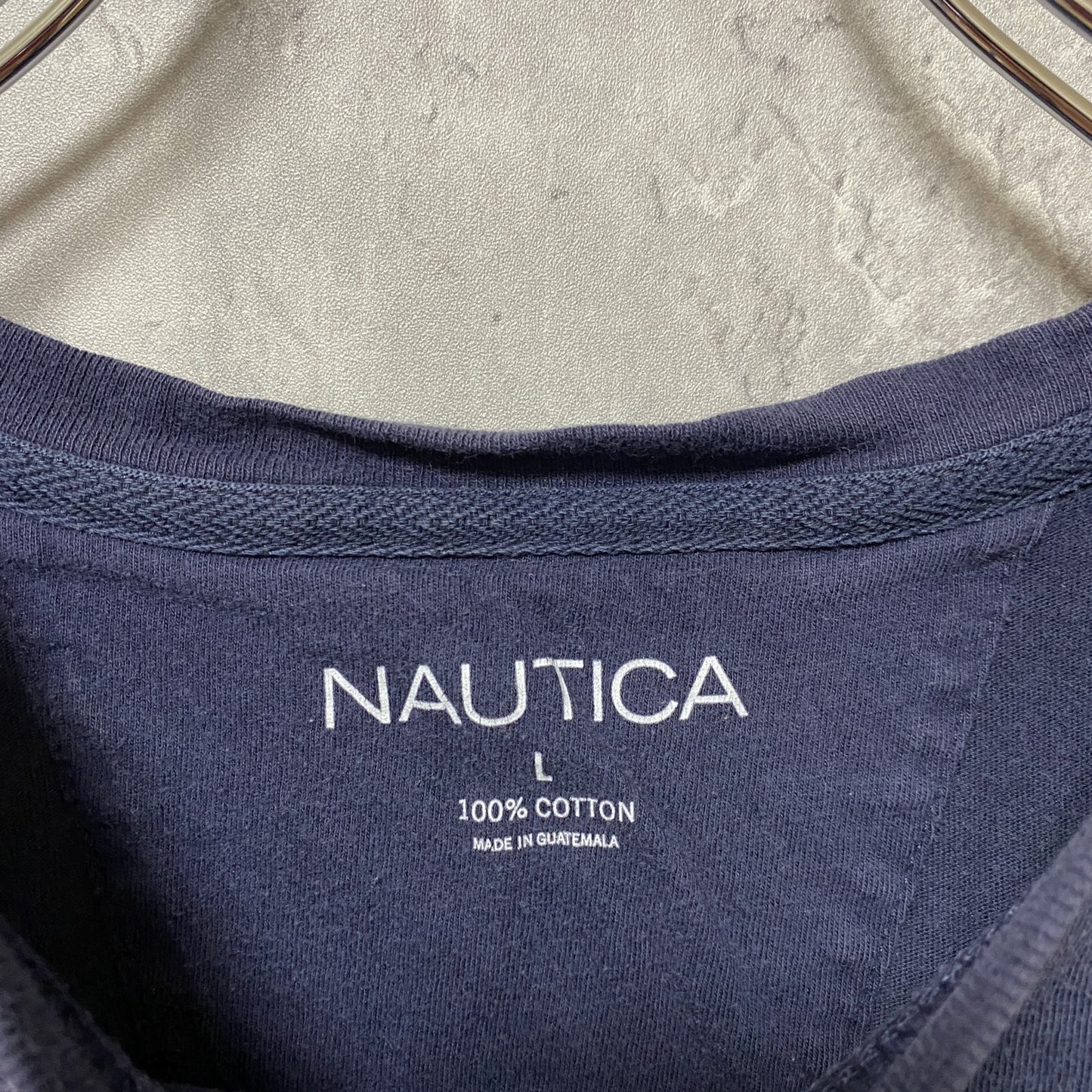 古着 used　NAUTICA　ノーティカ　半袖クルーネック総柄Tシャツ　フラミンゴ柄　レトロデザイン　ネイビー　Lサイズ