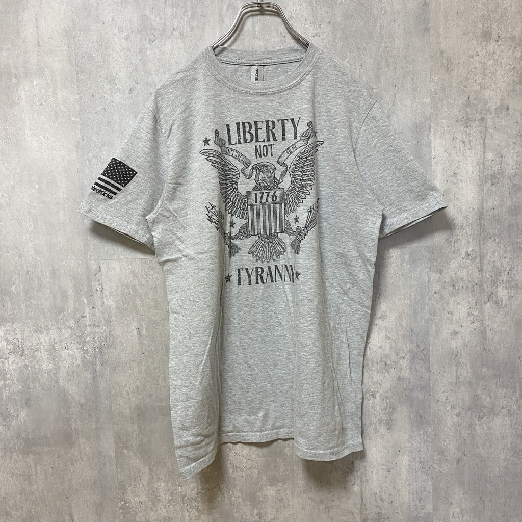 GILDAN　ギルダン　半袖プリントTシャツ　クルーネック　グレー　灰色　レトロデザイン　Mサイズ　古着