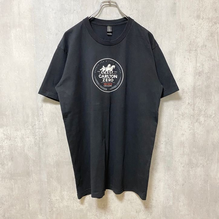 ANVIL　アンヴィル　半袖プリントTシャツ　クルーネック　馬　動物　CARLTONZERO　ブラック　Lサイズ　古着