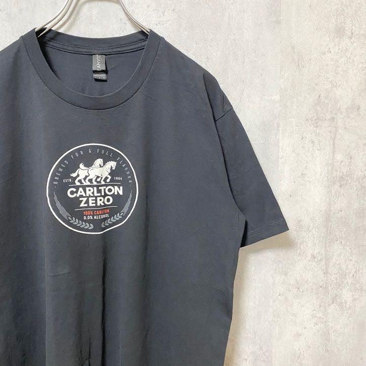 ANVIL　アンヴィル　半袖プリントTシャツ　クルーネック　馬　動物　CARLTONZERO　ブラック　Lサイズ　古着