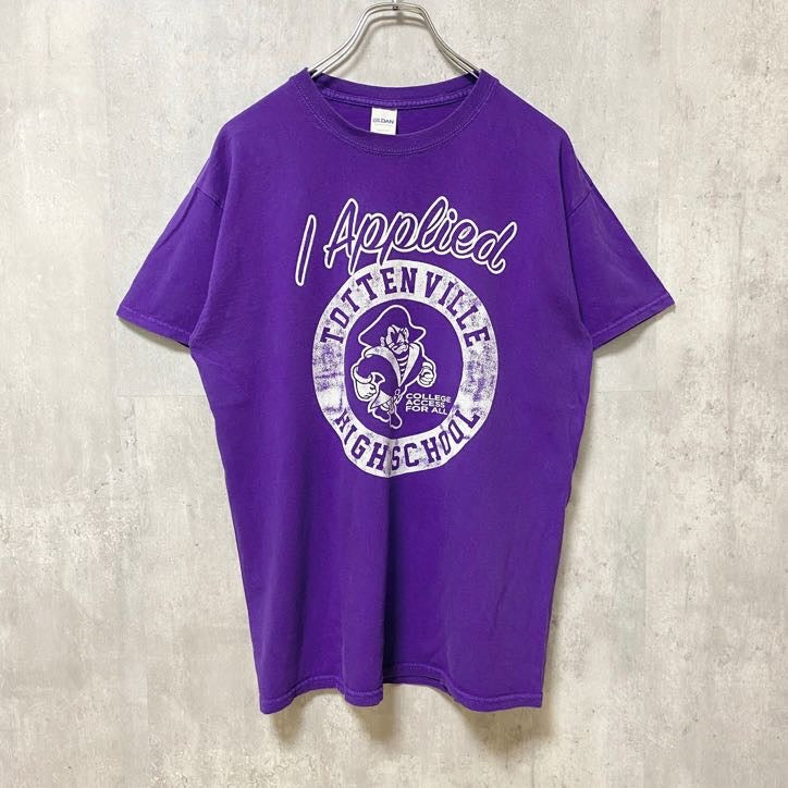 GILDAN　ギルダン　半袖プリントTシャツ　クルーネック　トッテンビルハイスクール　紫　パープル　Mサイズ　古着