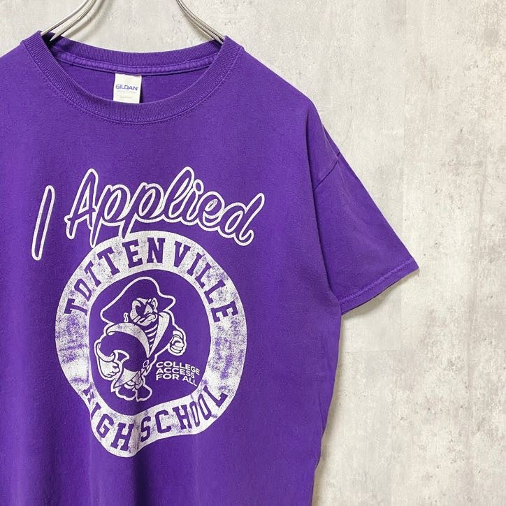 GILDAN　ギルダン　半袖プリントTシャツ　クルーネック　トッテンビルハイスクール　紫　パープル　Mサイズ　古着