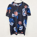 FSBN　半袖総柄プリントTシャツ　花柄　カジュアルデザイン　黒　ブラック　個性的　レトロ　クルーネック　Sサイズ　古着