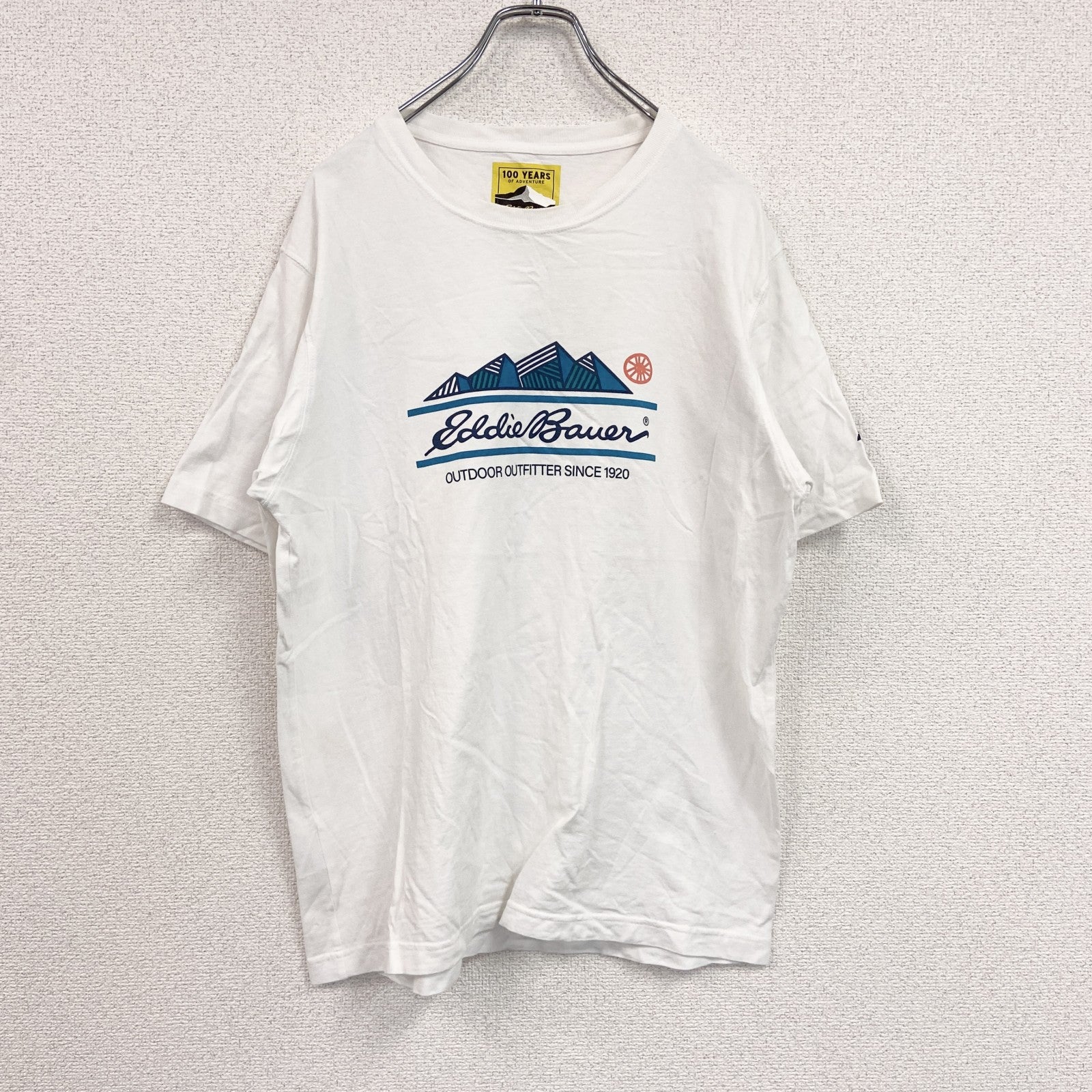 Eddie Bauer　エディーバウアー　半袖Tシャツ　デカロゴ　白　ホワイト　Lサイズ カットソー メンズ コットン 古着