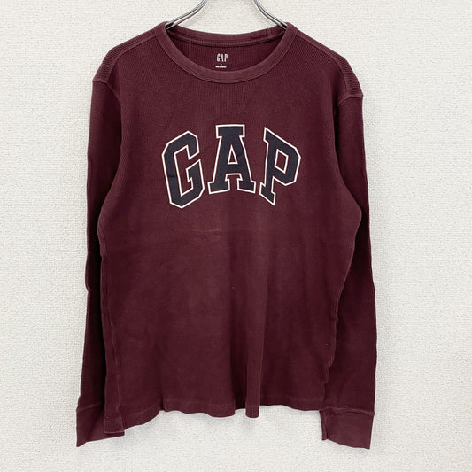 GAP　ギャップ　長袖Tシャツ/ロンT　ワッフル生地　デカロゴ　ボルドー　ワインレッド　Lサイズ