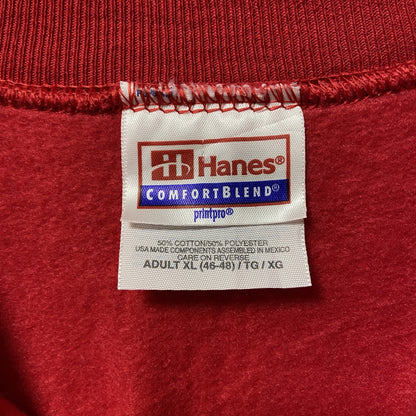 古着 used　Hanes　ヘインズ　長袖プリントスウェット　トレーナー　クリスマスツリー　熊　赤　ビッグシルエット　XLサイズ