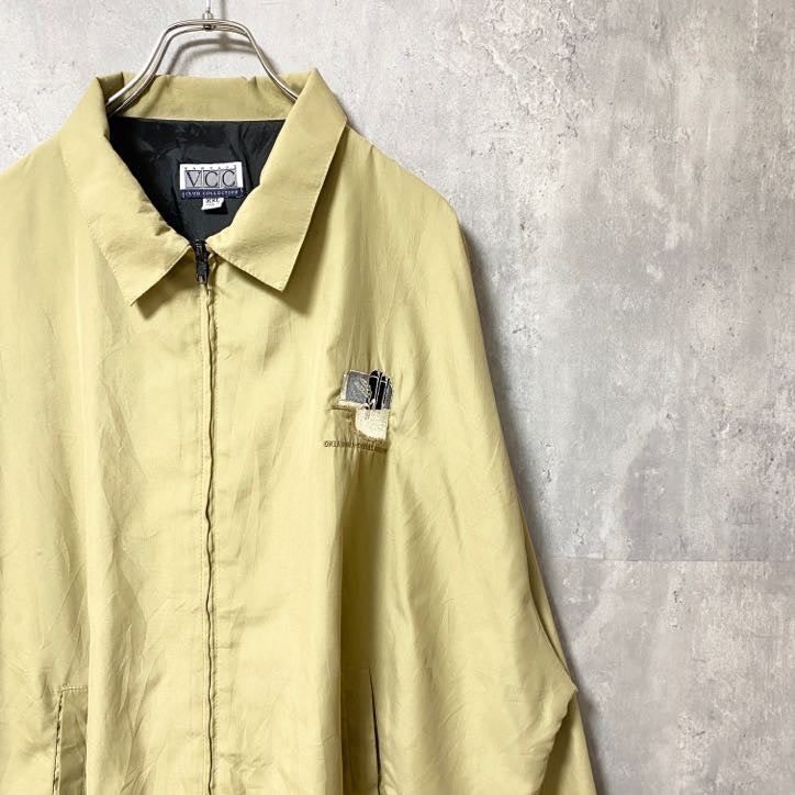 USA製　VCC　長袖ワンポイント刺繍ブルゾン　ジャンパー　ベージュ　オクラホマ州　カンザス州　2XLサイズ　古着