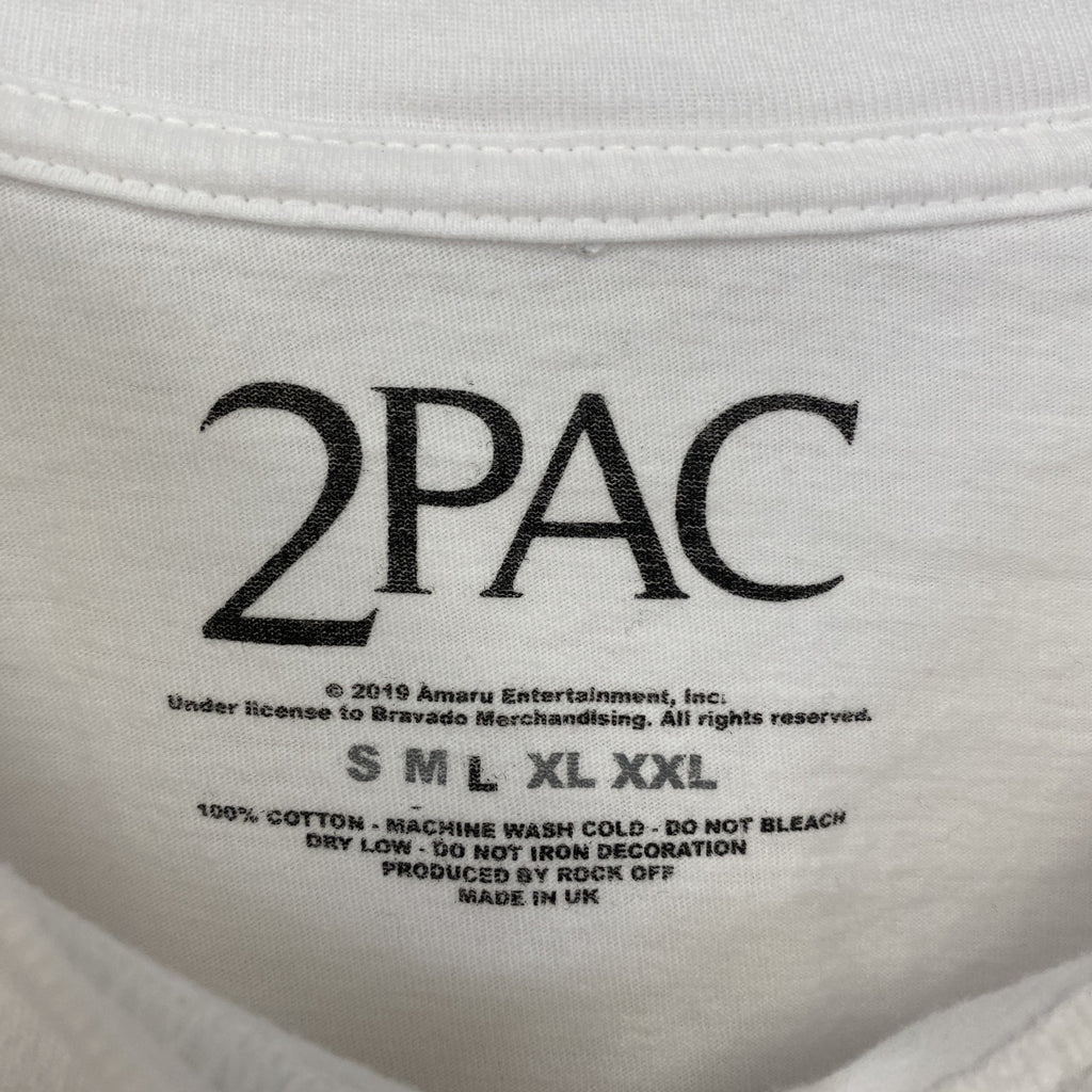 2PAC　半袖プリントTシャツ　フォト　ヒップホップ　ラッパー　クルーネック　レトロ　白　ホワイト　Lサイズ　古着