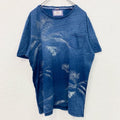 半袖プリントTシャツ　シングルステッチ　ハワイアン　ヤシの木　クルーネック　胸ポケット　ブルー　XLサイズ　古着