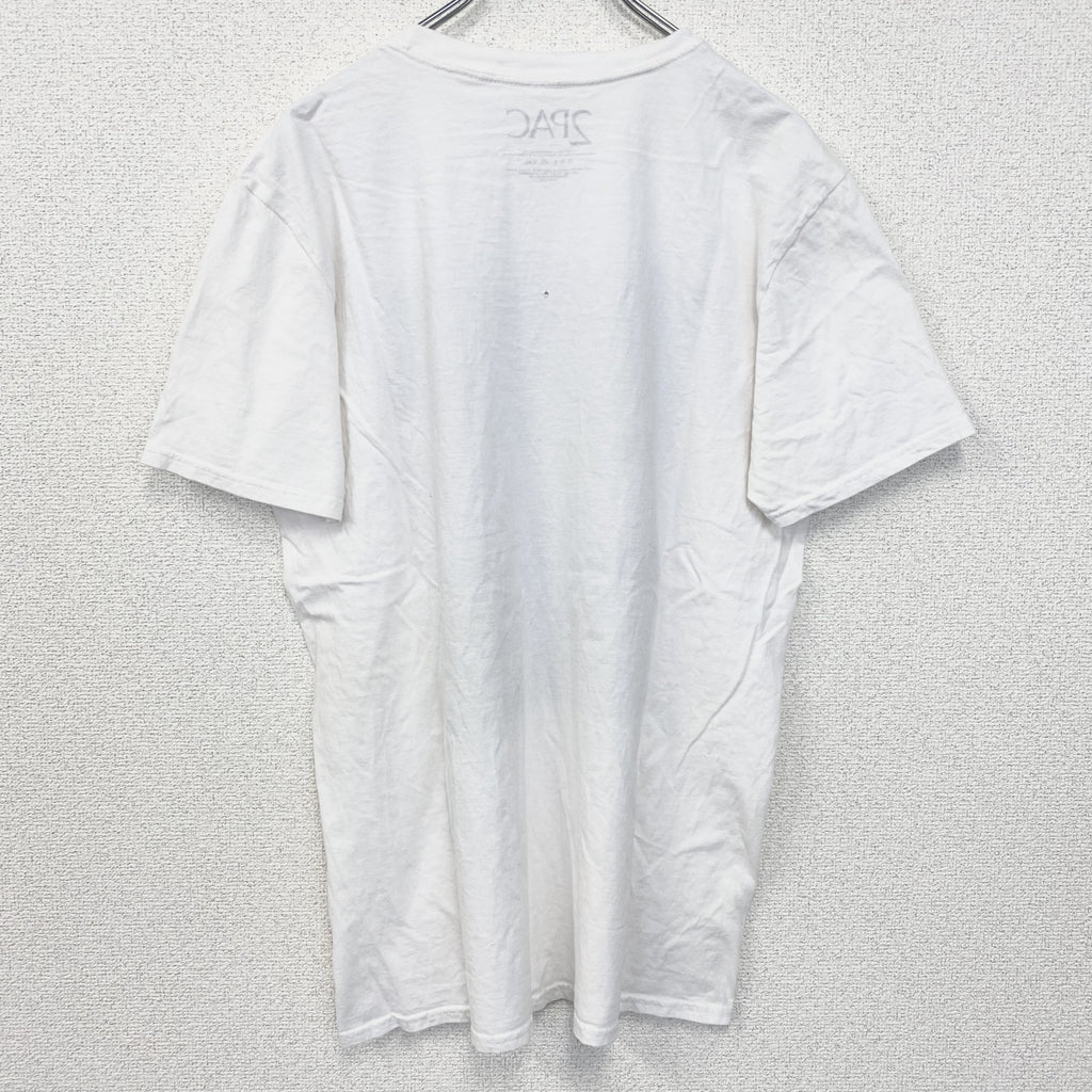 2PAC　半袖プリントTシャツ　フォト　ヒップホップ　ラッパー　クルーネック　レトロ　白　ホワイト　Lサイズ　古着