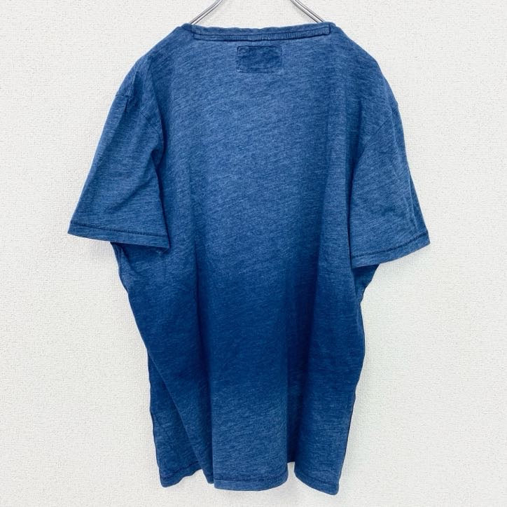 半袖プリントTシャツ　シングルステッチ　ハワイアン　ヤシの木　クルーネック　胸ポケット　ブルー　XLサイズ　古着