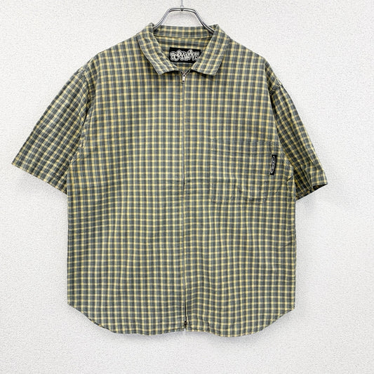 BODYWAVE　フルジップ半袖シャツ　ワークシャツ　チェック柄　黄色　イエロー　Ｍサイズ